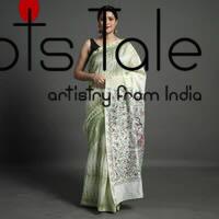 Green Madhubani & Shibori Chanderi Saree - Image 6