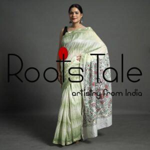 Green Madhubani & Shibori Chanderi Saree