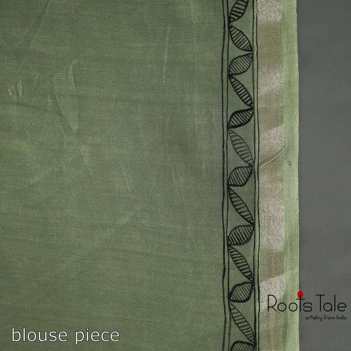 Green Madhubani & Shibori Chanderi Saree - Image 8