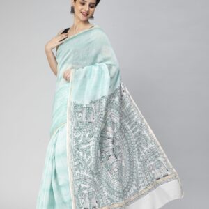 Blue Madhubani & Shibori Chanderi Saree