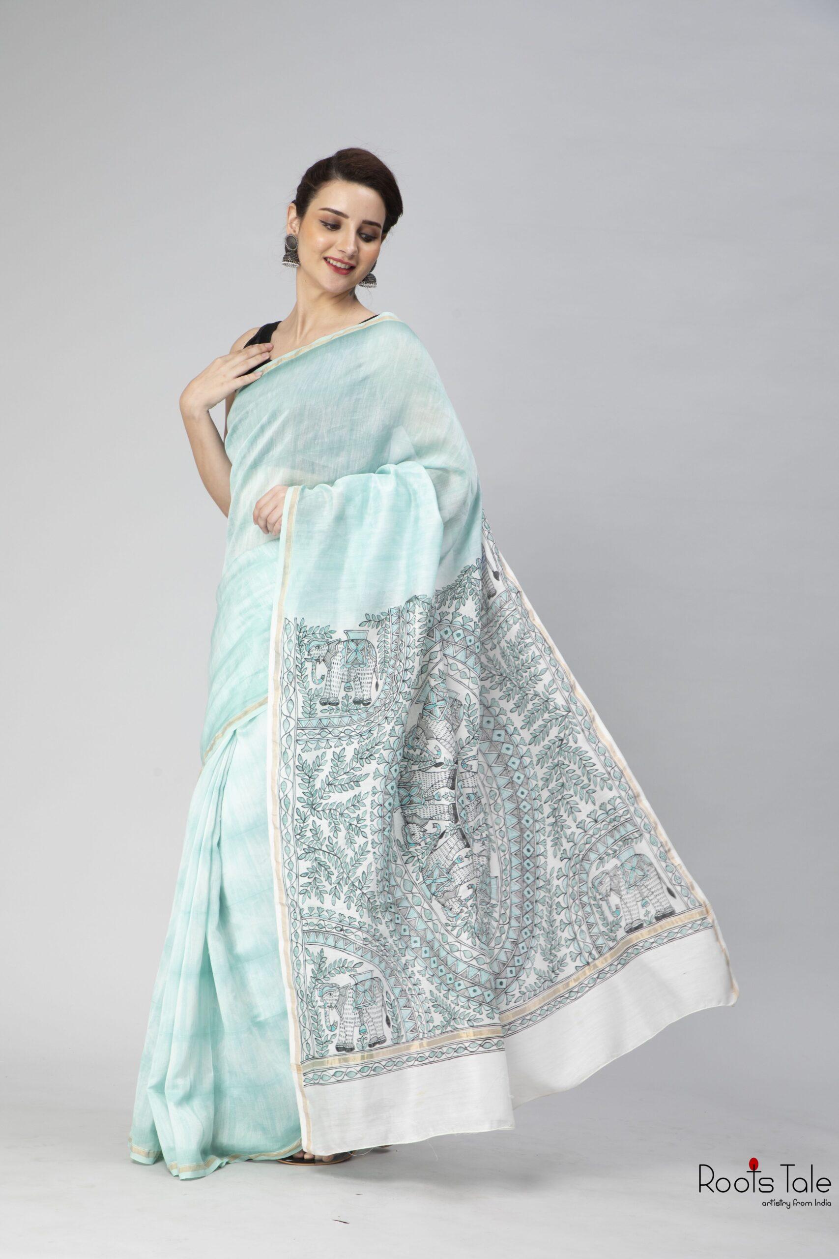 Blue Madhubani & Shibori Chanderi Saree