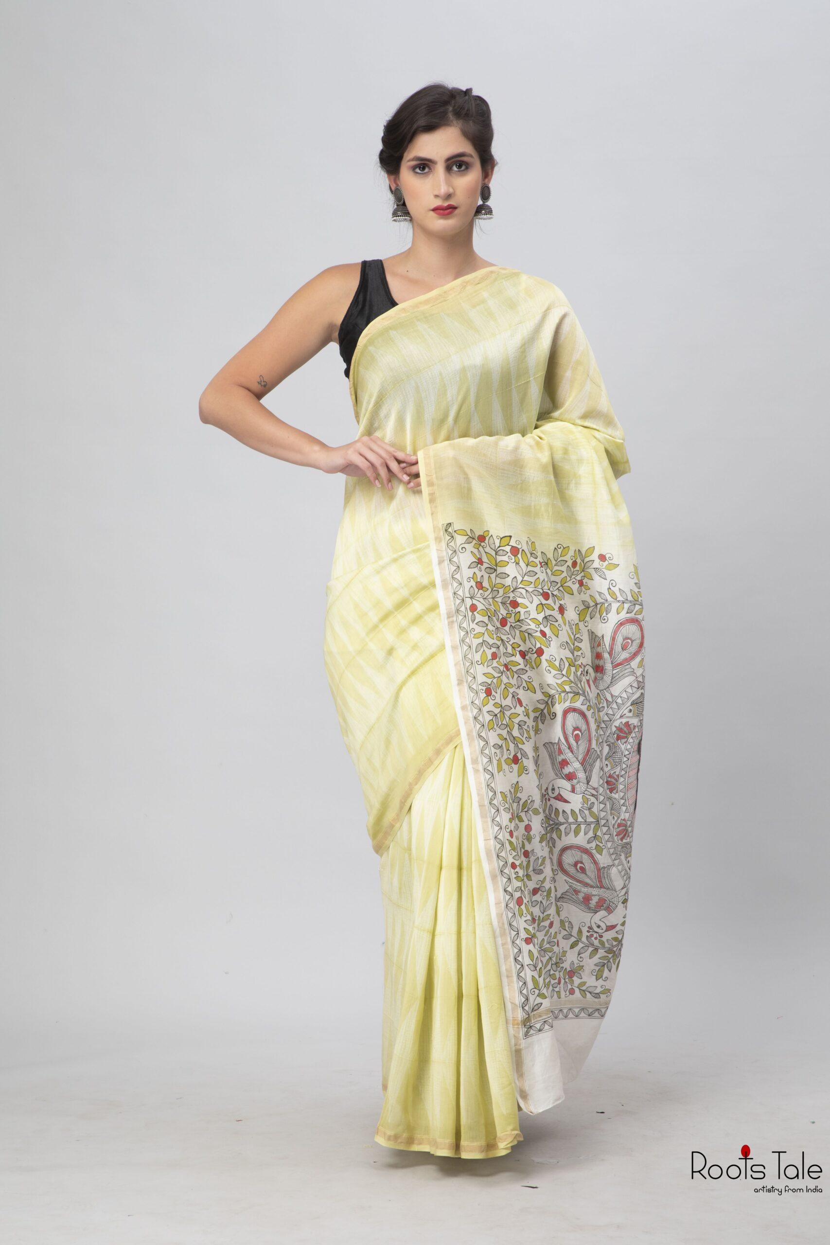 Mustred Yellow Madhubani & Shibori Chanderi Saree - Image 7