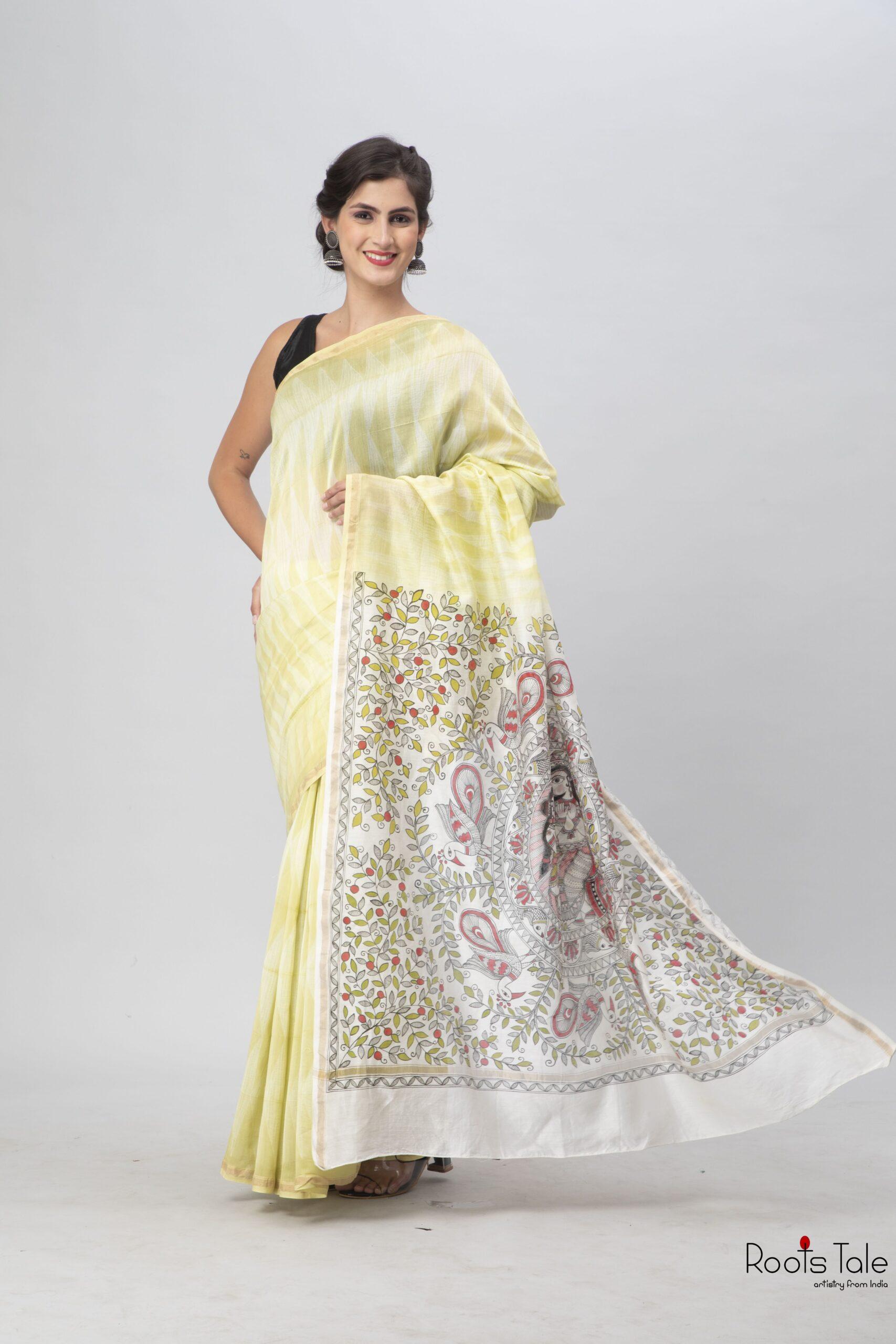 Mustred Yellow Madhubani & Shibori Chanderi Saree