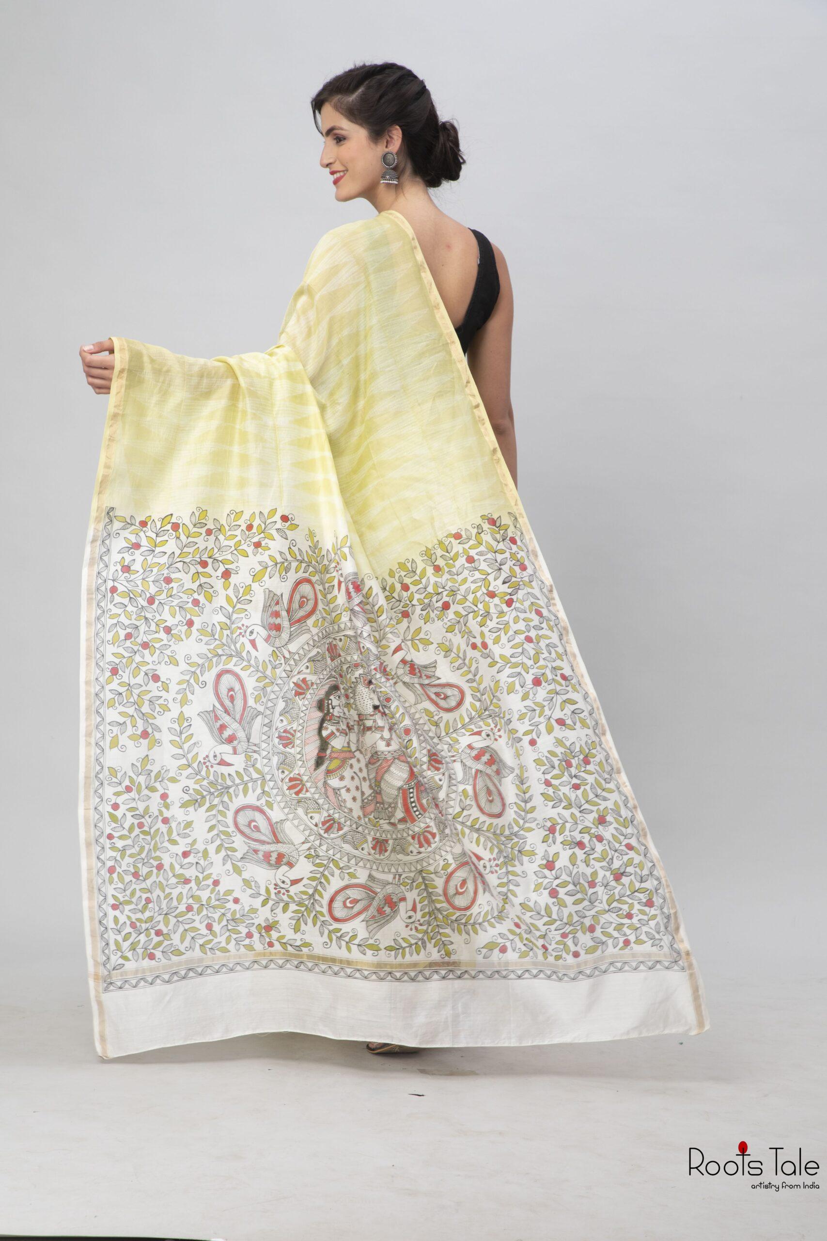 Mustred Yellow Madhubani & Shibori Chanderi Saree - Image 4