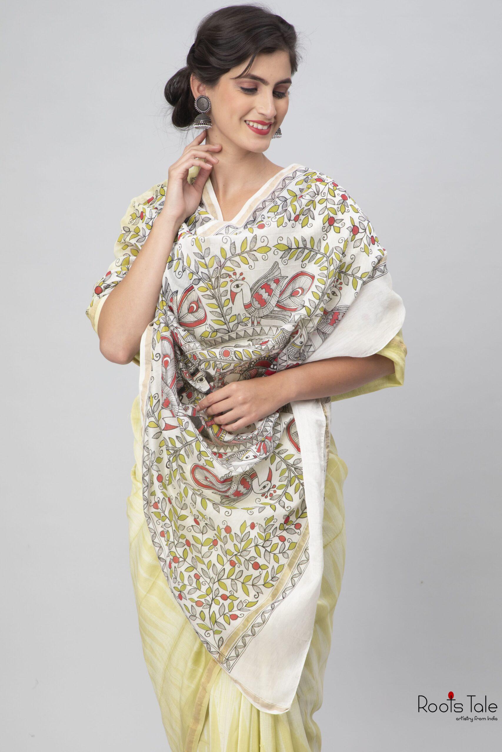 Mustred Yellow Madhubani & Shibori Chanderi Saree - Image 2
