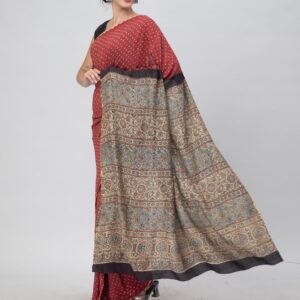 RED AJRAK BANDHEJ SILK SAREE