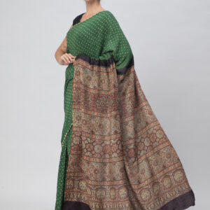 GREEN AJRAK BANDHEJ SILK SAREE