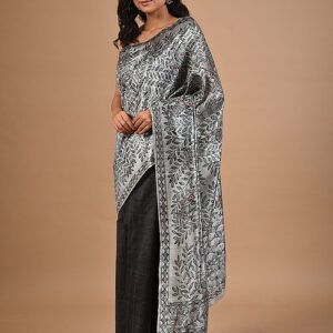 SILVER BLACK MADHUBANI SILK SAREE