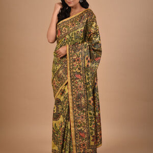 Yellow Full Jaal Madhubani Silk Saree