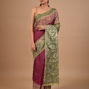 RED YELLOW BANDHEJ AND MADHUBANI SILK SAREE