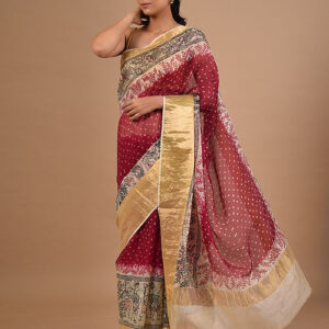 RED BANDHEJ AND MADHUBANI KOTA SILK SAREE
