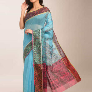 Blue Madhubani Chanderi Saree