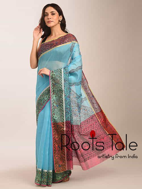 Blue Madhubani Chanderi Saree