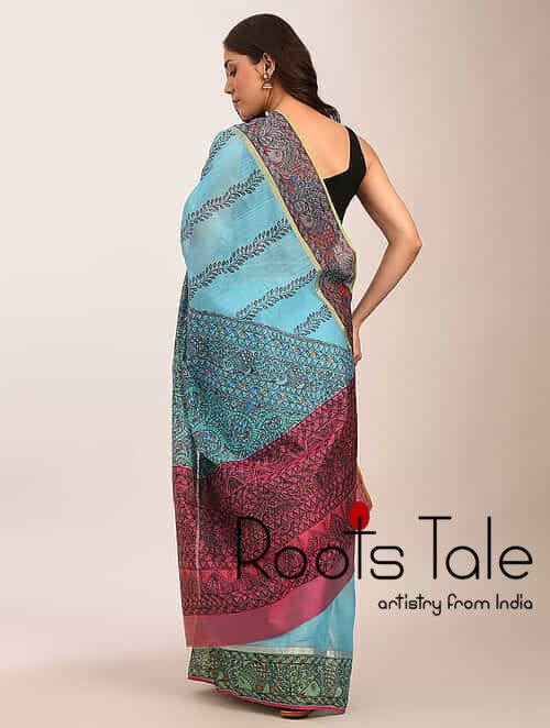 Blue Madhubani Chanderi Saree - Image 4