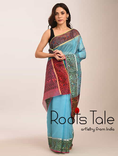 Blue Madhubani Chanderi Saree - Image 2