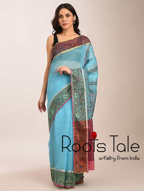 Blue Madhubani Chanderi Saree - Image 5