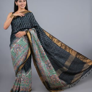 BLACK MADHUBANI SHIBOLRI SILK SAREE