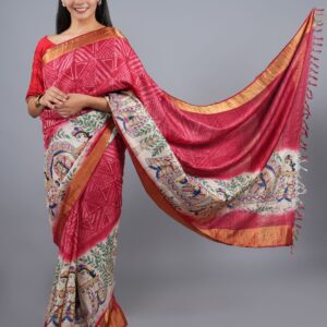 RED MADHUBANI SHIBOLRI SILK SAREE
