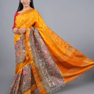 ORANGE MADHUBANI SHIBOLRI SILK SAREE