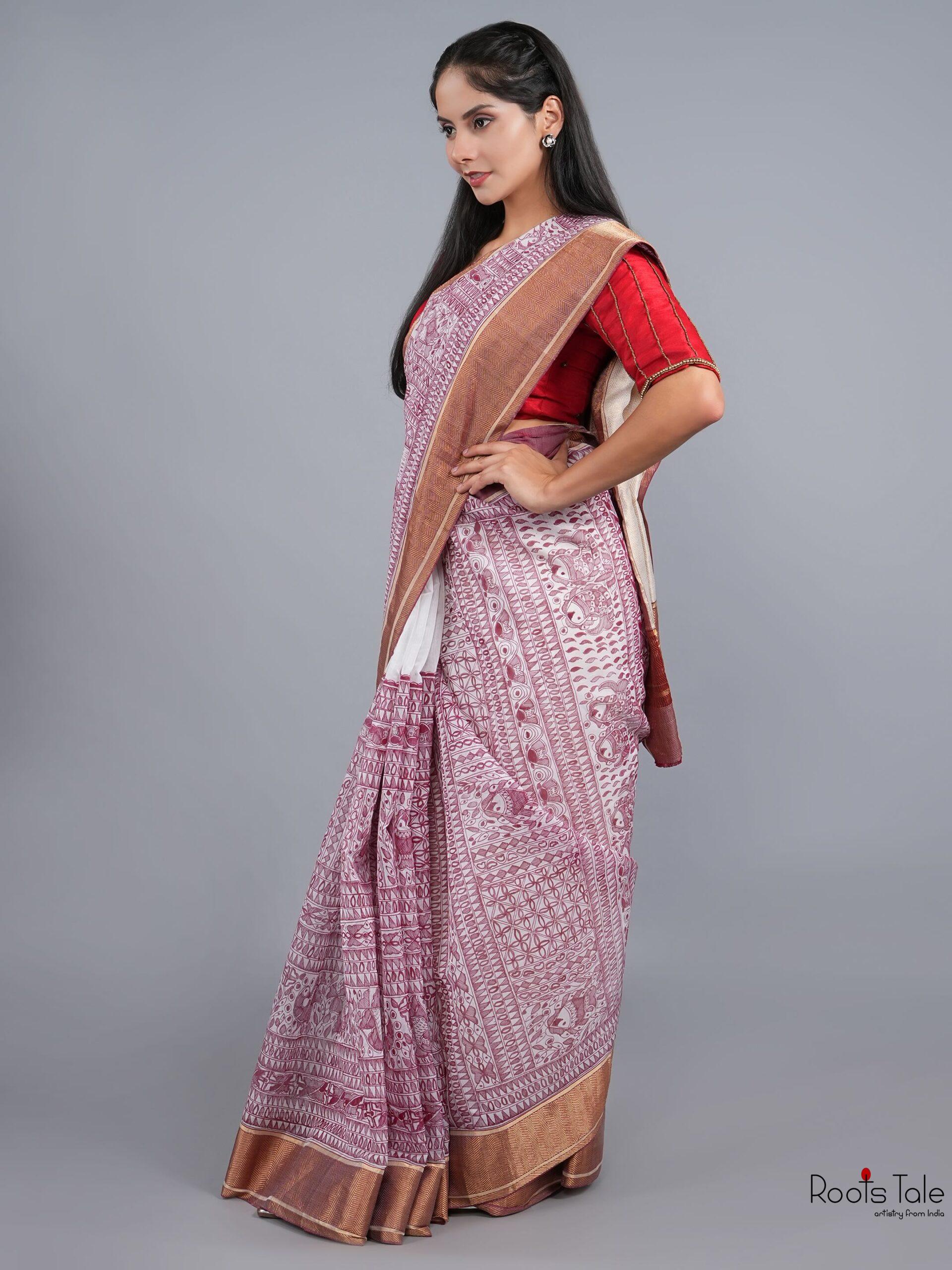 NATURAL MADHUBANI FULL WORK CHANDERI SILK SAREE - Image 3