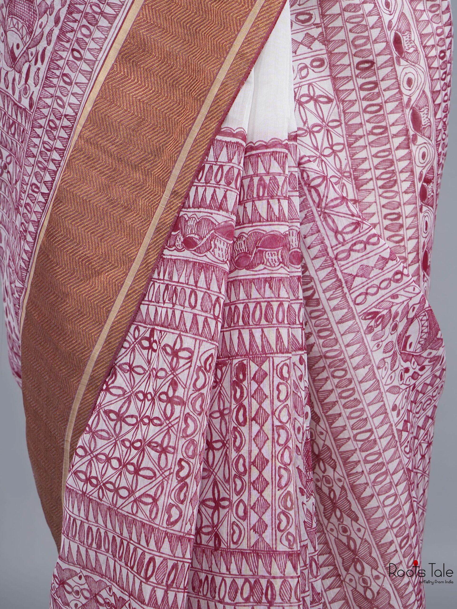 NATURAL MADHUBANI FULL WORK CHANDERI SILK SAREE - Image 4