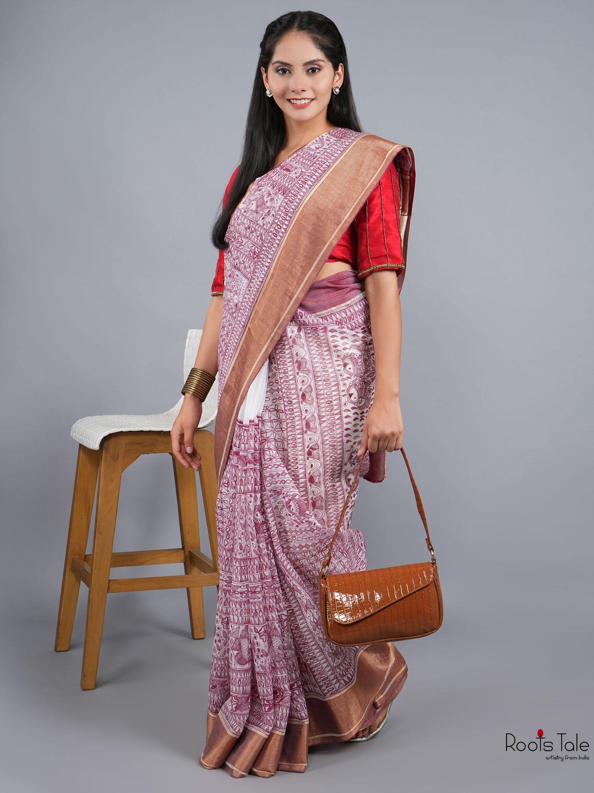 NATURAL MADHUBANI FULL WORK CHANDERI SILK SAREE