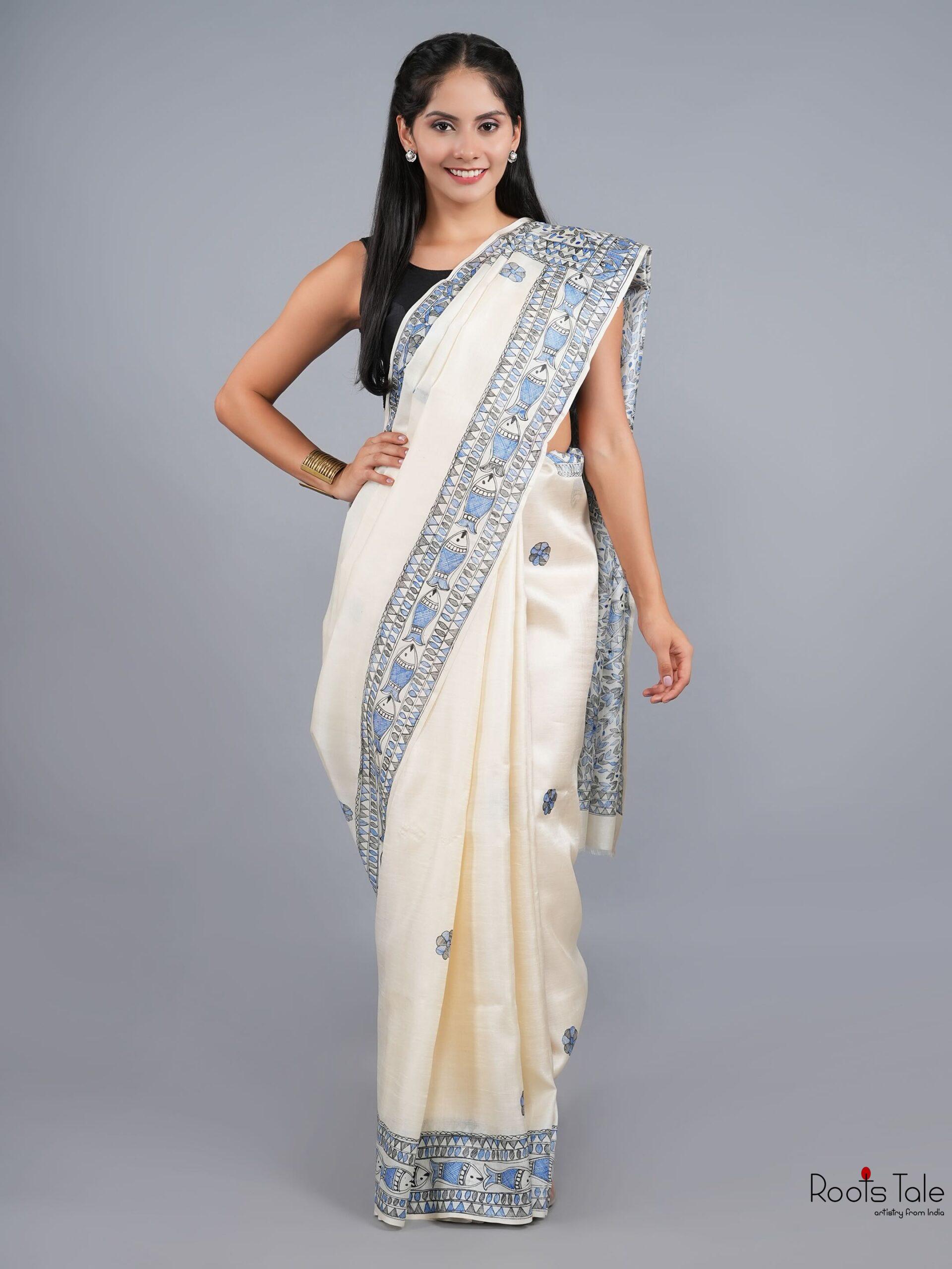 NATURAL MADHUBANI MULBURY SILK SAREE - Image 2