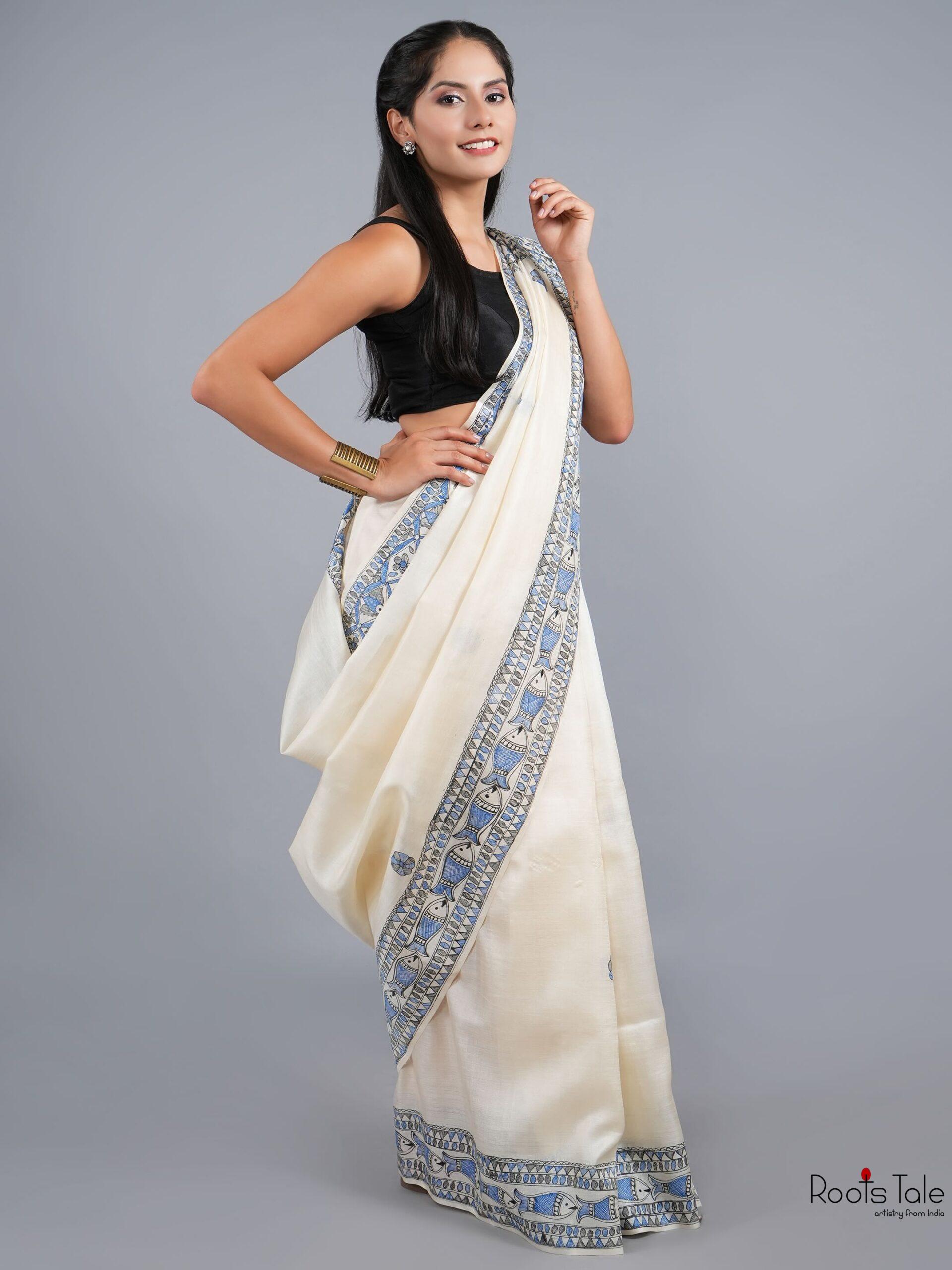 NATURAL MADHUBANI MULBURY SILK SAREE - Image 4