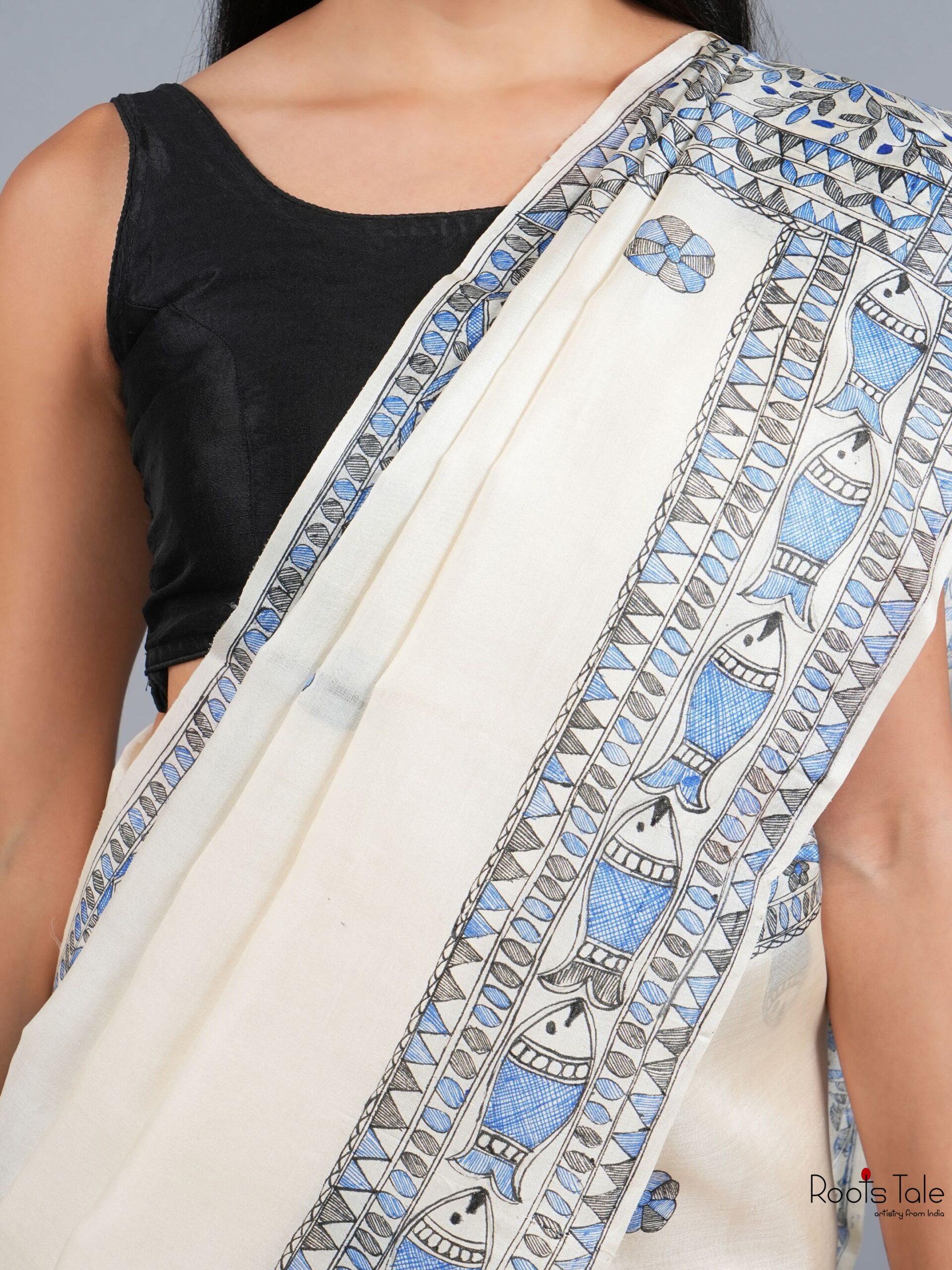 NATURAL MADHUBANI MULBURY SILK SAREE - Image 6