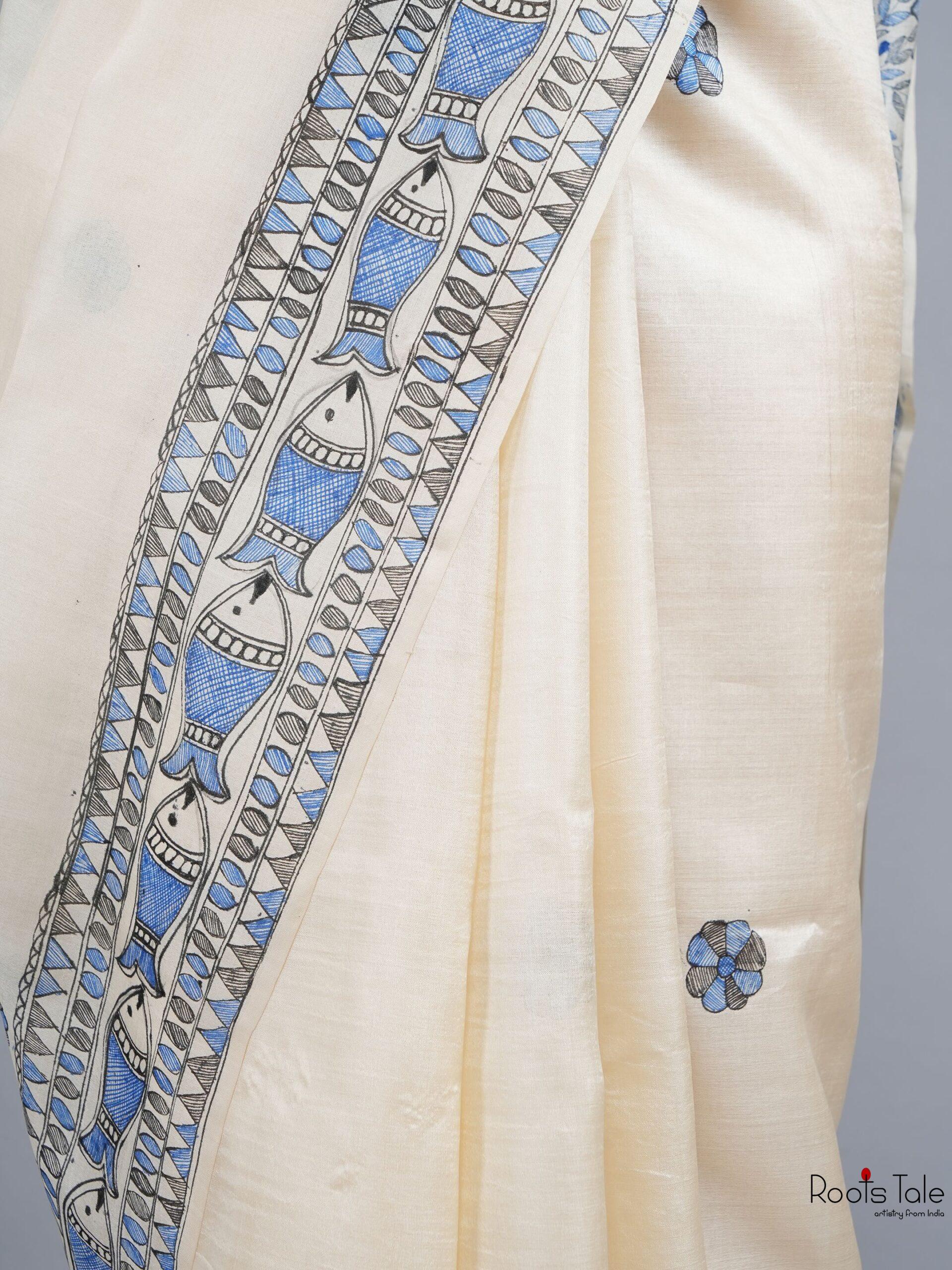 NATURAL MADHUBANI MULBURY SILK SAREE - Image 5