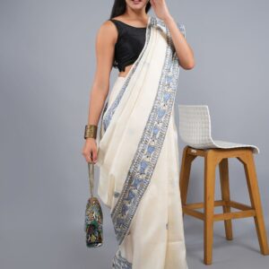 NATURAL MADHUBANI MULBURY SILK SAREE