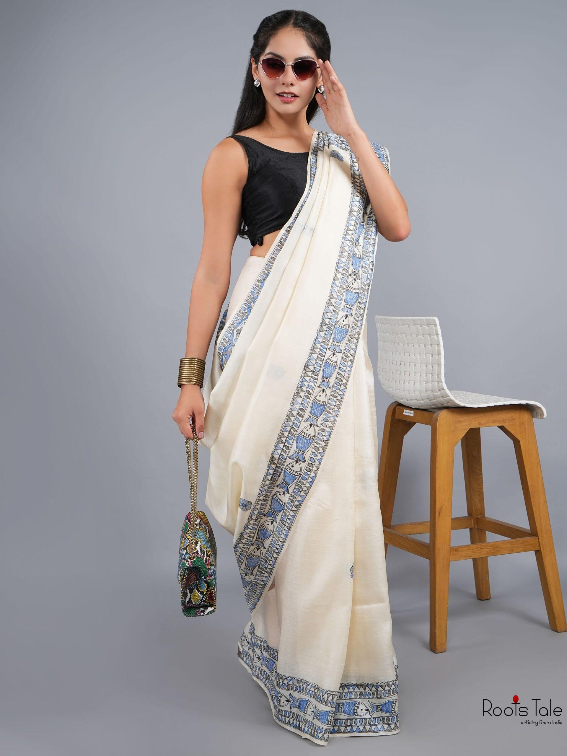 NATURAL MADHUBANI MULBURY SILK SAREE