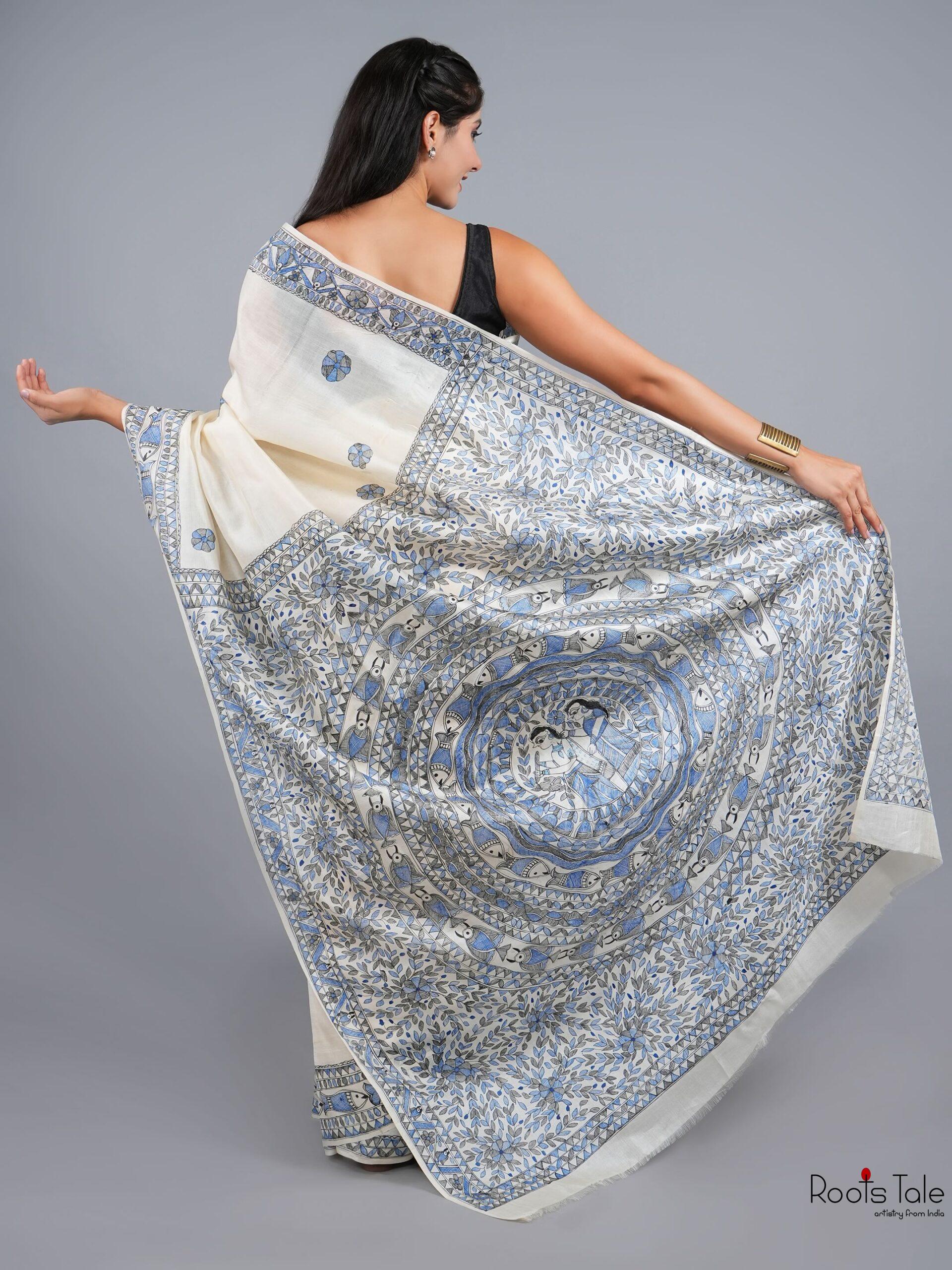 NATURAL MADHUBANI MULBURY SILK SAREE - Image 3