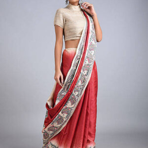 RED MAACH-RAAS MADHUBANI TUSSER SILK SAREE