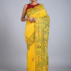YELLOW MADHUBANI SILK SAREE