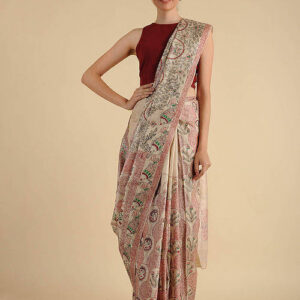 BEIGE MADHUBANI & SUJNI WORK SILK SAREE