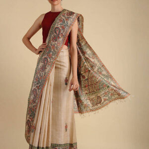BEIGE MAYURI MADHUBANI TUSSER SILK SAREE