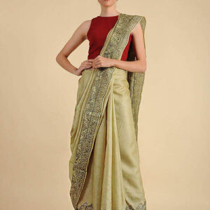 Lemon Yellow Silk Madhubani Hand-Painted Saree
